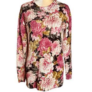 MinkPink Floral Pullover Knit Top Size M Long Sleeves Pinks/Black Medium Weight